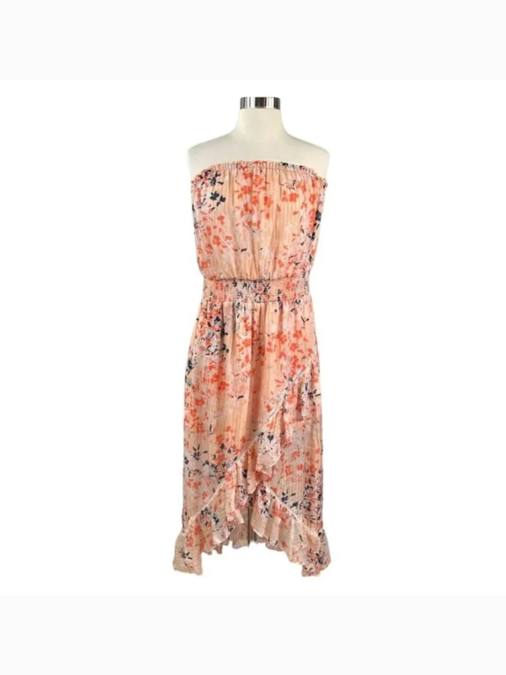 Ramy Brook Manon Dress S NWT Silk Floral Print Strapless High Low Ruffle Orange - Picture 2 of 10